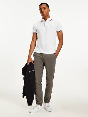 White Tommy Hilfiger Organic Cotton Slim Fit Men's Polo Shirts | TH049AOP