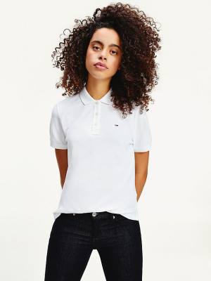 White Tommy Hilfiger Organic Cotton Slim Fit Women's Polo Shirts | TH573CTB