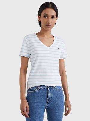 White Tommy Hilfiger Organic Cotton Slim Fit V-Neck Women's T Shirts | TH713CZE