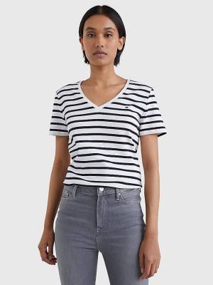 White Tommy Hilfiger Organic Cotton Slim Fit V-Neck Women's T Shirts | TH867CER