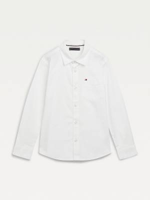 White Tommy Hilfiger Organic Cotton Stretch Twill Logo Boys' Shirts | TH145ABF