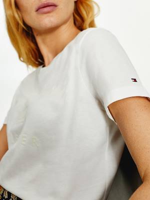 White Tommy Hilfiger Organic Cotton Tonal Logo Women's T Shirts | TH836XOS