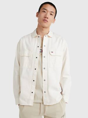 White Tommy Hilfiger Organic Cotton Twill Overshirt Men's Shirts | TH510KIH