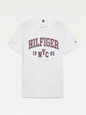 White Tommy Hilfiger Organic Cotton Varsity Print Boys' T Shirts | TH842PMX