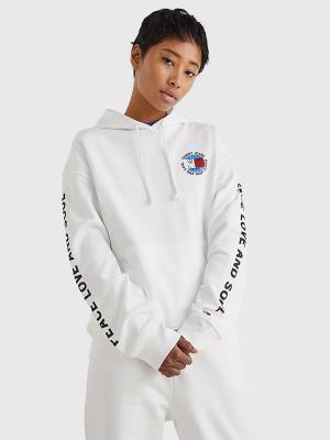 White Tommy Hilfiger Oversized Peace Logo Women's Hoodie | TH863QAU