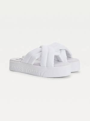 White Tommy Hilfiger Padded Strap Flatform Women's Sandals | TH824MQY