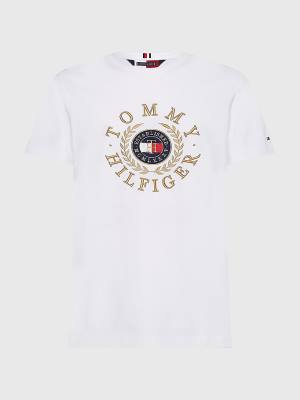 White Tommy Hilfiger Plus Icons Embroidery Men's T Shirts | TH467ORZ