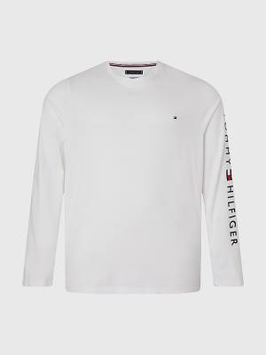 White Tommy Hilfiger Plus Organic Jersey Logo Long Sleeve Men's T Shirts | TH504UFM