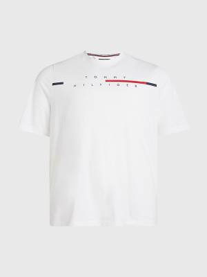 White Tommy Hilfiger Plus Signature Split Logo Men's T Shirts | TH496HNY