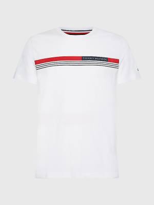 White Tommy Hilfiger Plus Signature Tape Men's T Shirts | TH246FNR