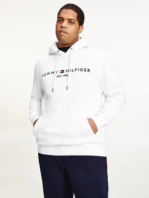 White Tommy Hilfiger Plus Tommy Logo Flex Fleece Men's Hoodie | TH590YWX