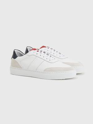 White Tommy Hilfiger Premium Leather Cupsole Men's Sneakers | TH391RFU