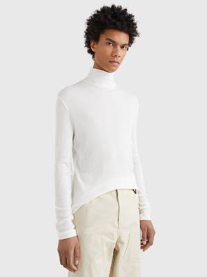 White Tommy Hilfiger Prep Long Sleeve Crest Turtleneck Men's T Shirts | TH981TJI