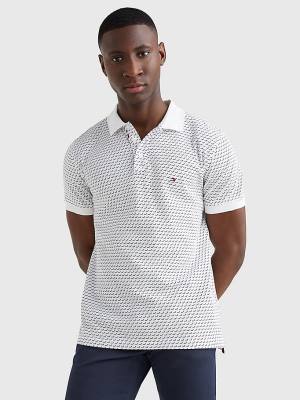 White Tommy Hilfiger Print Regular Fit Men's Polo Shirts | TH695PRH