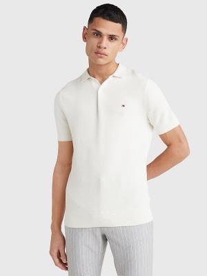 White Tommy Hilfiger Pure Cotton Signature Detail Polo Men's Sweaters | TH129RVL