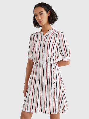 White Tommy Hilfiger Relaxed Dot Fit & Flare Women's Dress | TH279WOS