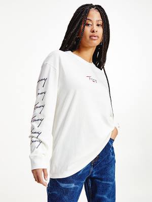 White Tommy Hilfiger Relaxed Fit Long Sleeve Ombre Women's T Shirts | TH137PET