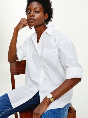 White Tommy Hilfiger Relaxed Fit Organic Cotton Poplin Women's Shirts | TH275VRT