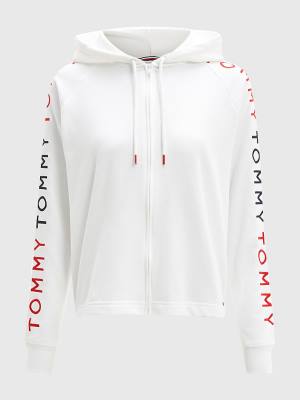 White Tommy Hilfiger Repeat Logo Zip-Thru Women's Hoodie | TH458NRW