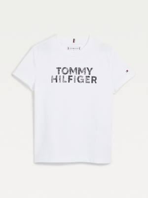 White Tommy Hilfiger Reptile Print Logo Recycled Girls' T Shirts | TH038VCO