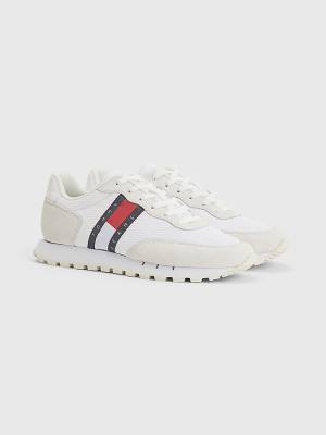 White Tommy Hilfiger Retro Mixed Texture Runner Women's Sneakers | TH513SFX