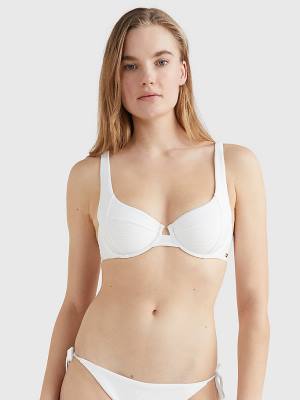 White Tommy Hilfiger Ribbed Balconette Bikini Top Women's Swimwear | TH739QYW