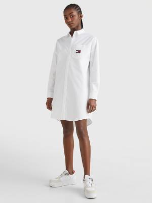 White Tommy Hilfiger Shadow Check Oversized Shirt Women's Dress | TH690YJN