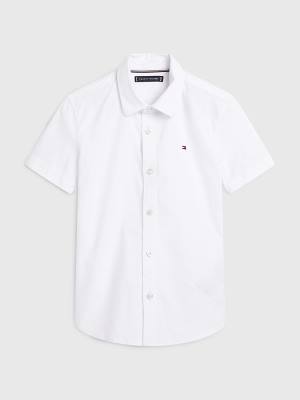 White Tommy Hilfiger Short Sleeve Stretch Oxford Boys' Shirts | TH039ORX