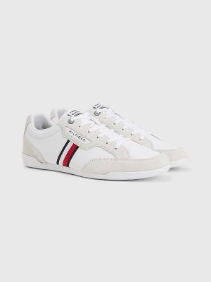 White Tommy Hilfiger Signature Leather Mix Cupsole Men's Sneakers | TH140AWK