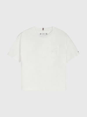 White Tommy Hilfiger Signature Logo Pocket Girls' T Shirts | TH923LQY