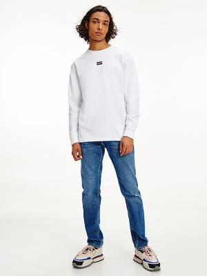 White Tommy Hilfiger Signature Long Sleeve Men's T Shirts | TH372BOA