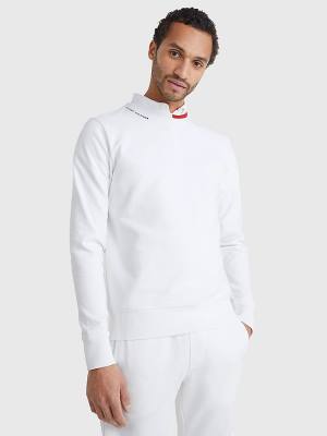 White Tommy Hilfiger Signature Neckline Men's Sweatshirts | TH904MXK