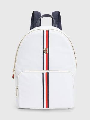 White Tommy Hilfiger Signature Tape Backpack Women's Bags | TH638RPN