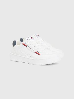 White Tommy Hilfiger Signature Tape Lace-Up Boys' Sneakers | TH310PGD