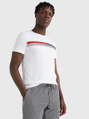 White Tommy Hilfiger Signature Tape Men's T Shirts | TH890MED