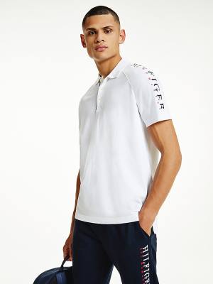 White Tommy Hilfiger Sleeve Logo Regular Fit Men's Polo Shirts | TH416JVU