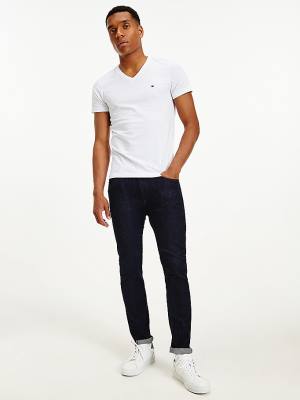 White Tommy Hilfiger Slim Fit Cotton Men's T Shirts | TH590CQO