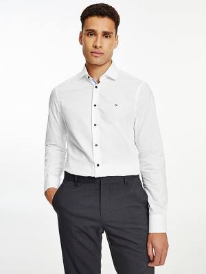 White Tommy Hilfiger Slim Fit Poplin Men's Shirts | TH290DPZ