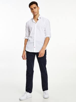 White Tommy Hilfiger Slim Fit Stretch Cotton Men's Shirts | TH569FIR