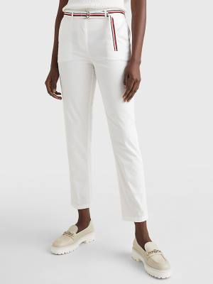 White Tommy Hilfiger Slim Signature Belt Chinos Women's Pants | TH416IMO