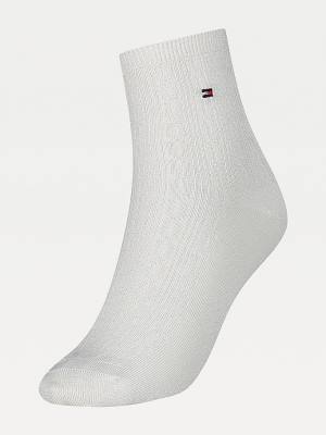 White Tommy Hilfiger Sparkle Cable Knit Short Women's Socks | TH985VSB