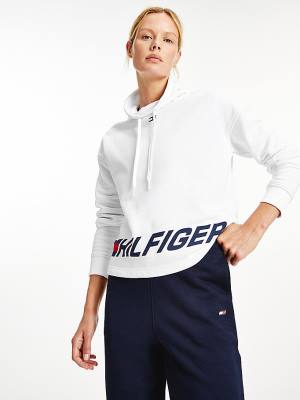 White Tommy Hilfiger Sport Logo Relaxed Fit Women's Sweatshirts | TH084UVX