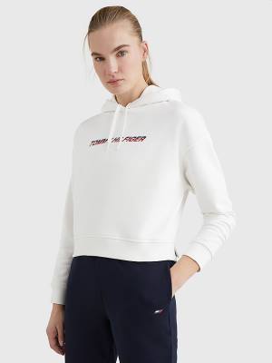 White Tommy Hilfiger Sport Logo Relaxed Fit Women's Hoodie | TH835INU