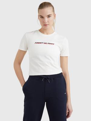 White Tommy Hilfiger Sport Logo Women's T Shirts | TH784WSG