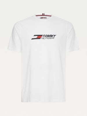 White Tommy Hilfiger Sport Organic Cotton Logo Men's T Shirts | TH385PUL