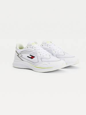 White Tommy Hilfiger Sport Sleek Mixed Texture Women's Sneakers | TH701GLC