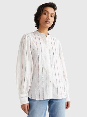 White Tommy Hilfiger Stitched Stripe Relaxed Fit Women's Blouse | TH431NIJ