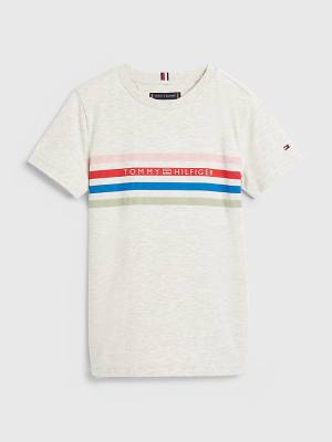 White Tommy Hilfiger Stripe Logo Boys' T Shirts | TH395YVL