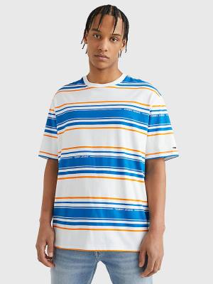 White Tommy Hilfiger Stripe Organic Cotton Men's T Shirts | TH621HWO