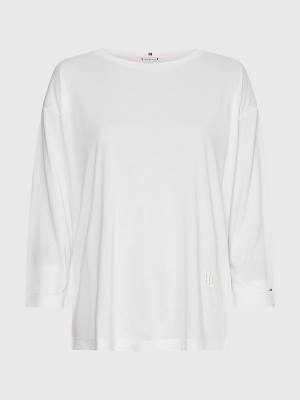 White Tommy Hilfiger Sueded Relaxed Boat Neck Women's T Shirts | TH981XOI